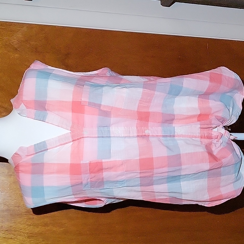 NWT Max Studio 100% Cotton Sleeveless Checkered Tie Front Button Down Wm Size XL